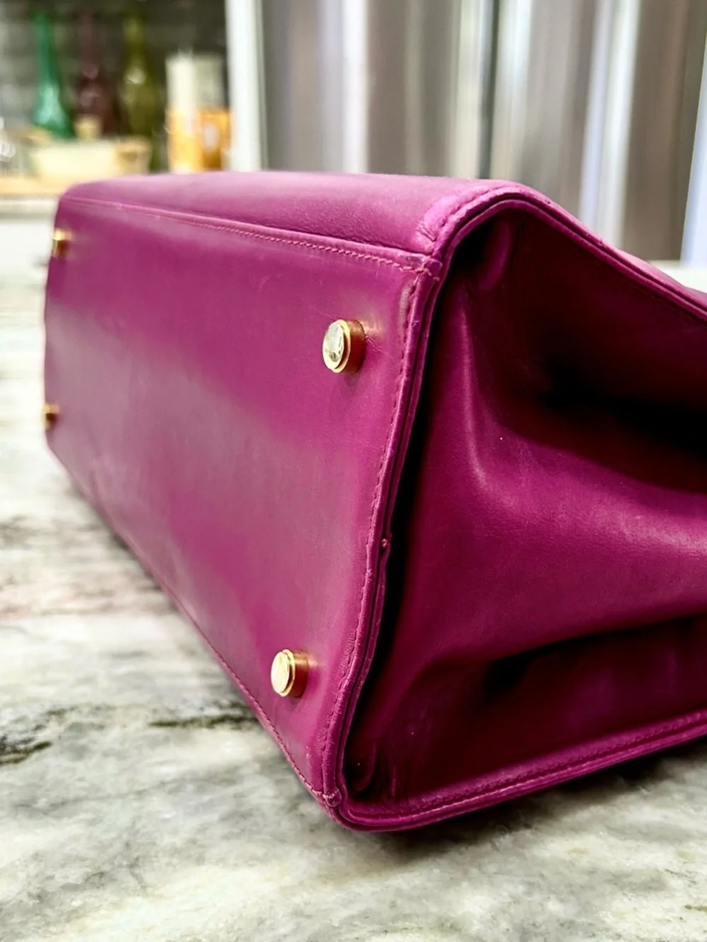 Salvatore Ferragamo Authentic Deep Purple Leather Structured Shoulder Bag - Picture 8 of 14